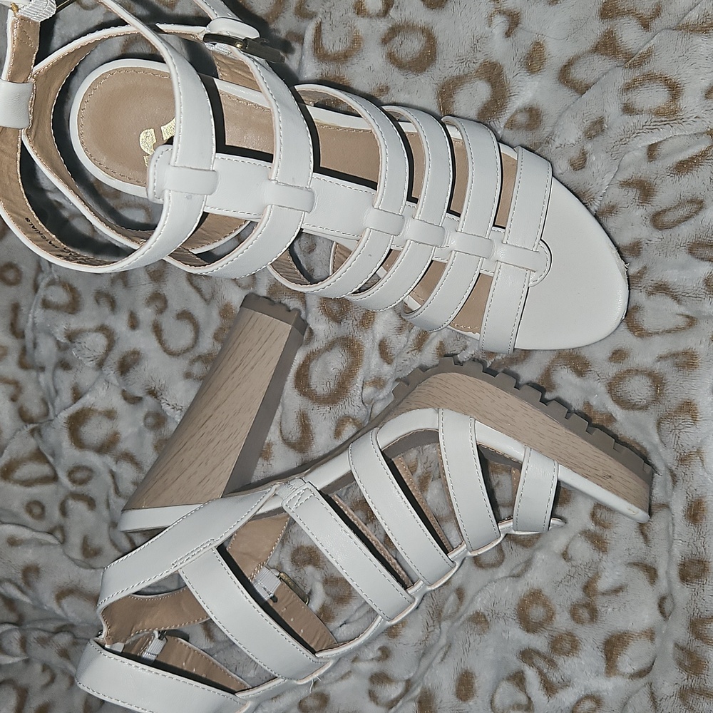 Report White Gladiator Chunky Heel Sandals Sz 7.5